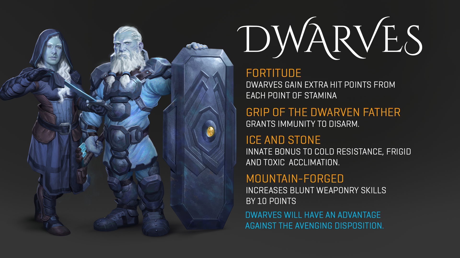 2019-Oct 30: Dwarf racial passives listed with concept art