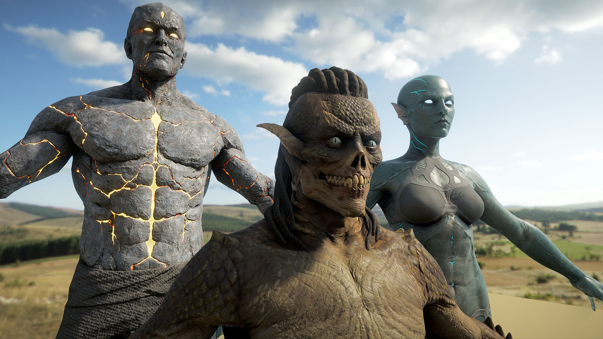 2020-Mar 6: render of (from left to right) Archai, Skar, and Dark Myr character models