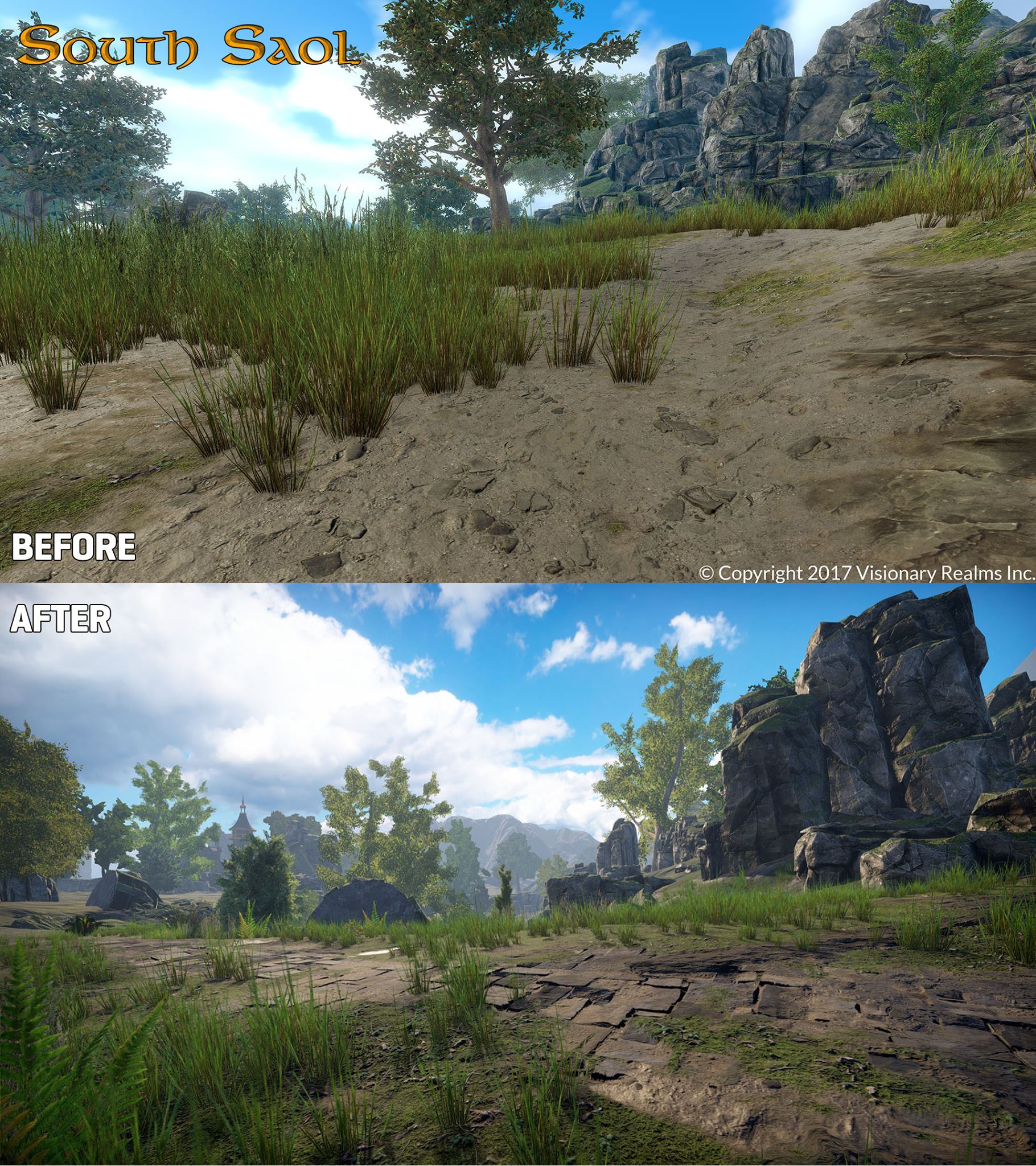 2017-Sep 13: Before-and-after screenshots of lighting changes in South Saol Peninsula