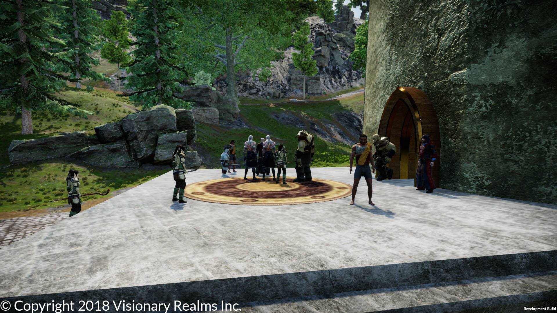 2018-Jan 18: testers gather around a quest NPC outside the human city of Thronefast in Pre-Alpha 1