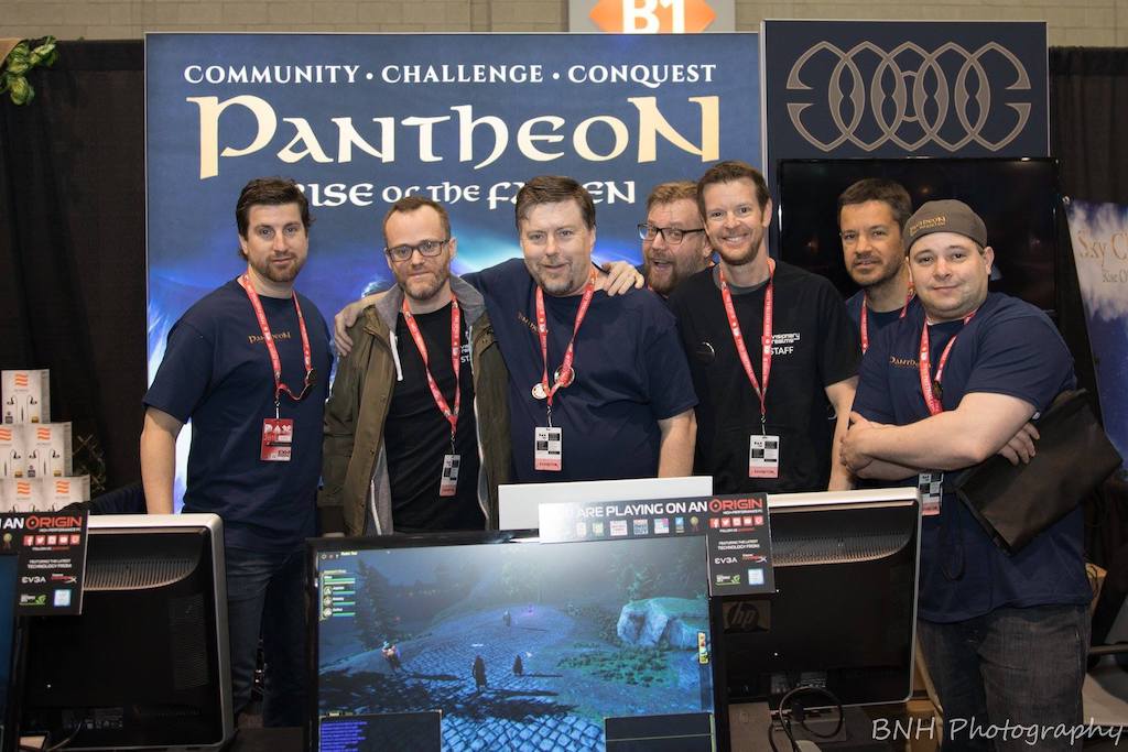 2019-Jan 16: From left to right - David Schlow, Chris Perkins, Brad McQuaid, Ben Dean, Tod Curtis, Chris Rowan, and Tim Wathen at the Visionary Realms booth at PAX East 2018