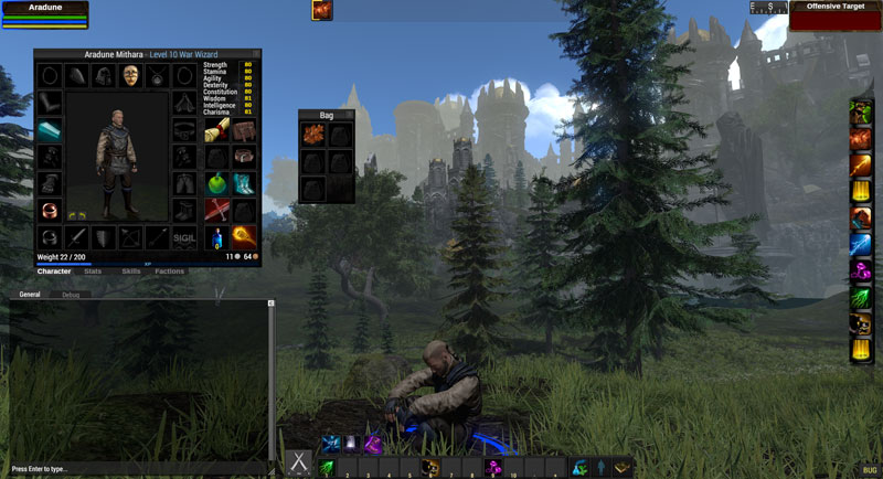 2015-Sep ??: Aradune Mithara sitting with user interface open in Avendyr's Pass